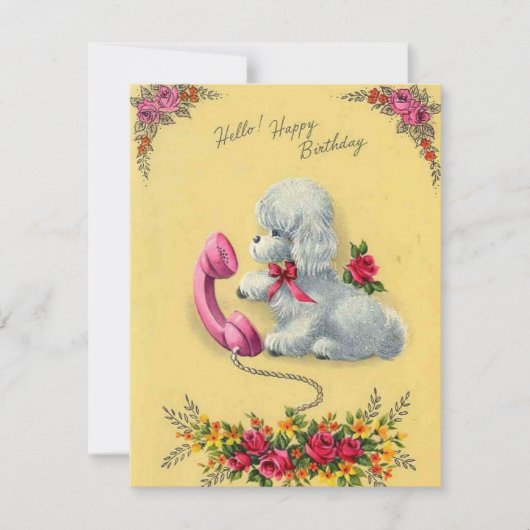  Retro Dog telefonisch Happy Birthday Kaart (Voorkant)