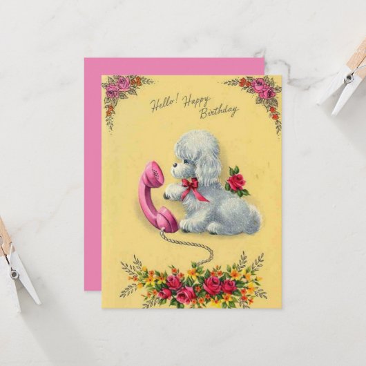  Retro Dog telefonisch Happy Birthday Kaart (Voorkant / Achterkant in situ)