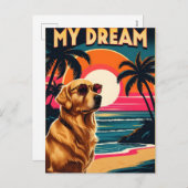 Retro Dog Zonnebril  Sunset Beach Feestdagenkaart (Voorkant / Achterkant)