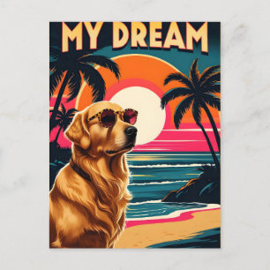 Retro Dog Zonnebril  Sunset Beach Feestdagenkaart