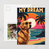 Retro Dog Zonnebril Sunset Beach Feestdagenkaart (Voorkant / Achterkant)