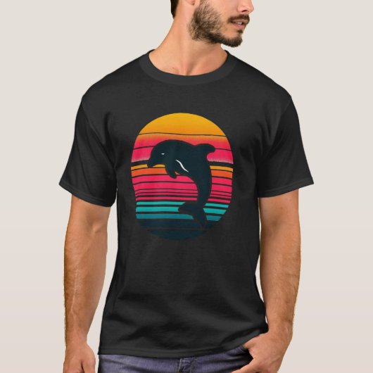 Retro Dolfijn Silhouet Zee Dier Walvis Dolfijn T-shirt (Voorkant)