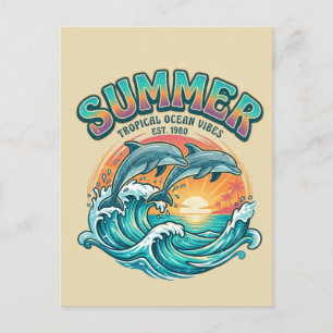 Retro Dolfijn tropisch / strand zomer vakantie Feestdagenkaart