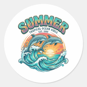 Retro Dolfijn tropisch / strand zomer vakantie Ronde Sticker