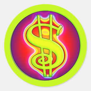RETRO DOLLARTEKEN RONDE STICKER