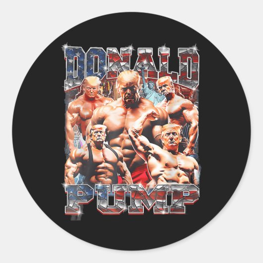 Retro Donald Pump Gym Collage Foto Meme Grappig Ronde Sticker (Voorkant)