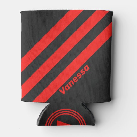 Retro Donker Drie Strepen met Naam Blikjeskoeler (Voorkant)