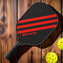 Retro Donker Drie Strepen met Naam Pickleball Paddle