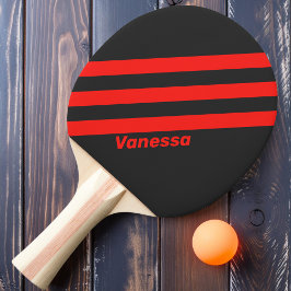 Retro Donker Drie Strepen met Naam Tafeltennisbatje