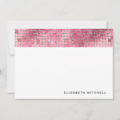 Retro Donker Roze Disco Ball Mirror | Monogram Notitiekaartje (Voorkant)