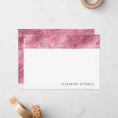 Retro Donker Roze Disco Ball Mirror | Monogram Notitiekaartje (Voorkant / Achterkant in situ)