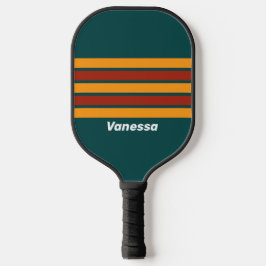 Retro donker turquoise spat over strepen met naam pickleball paddle