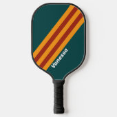 Retro donker turquoise spatstrepen met naam pickleball paddle (Voorkant)