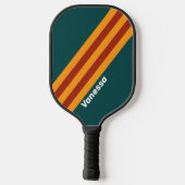 Retro donker turquoise spatstrepen met naam pickleball paddle (Achterkant)