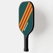 Retro donker turquoise spatstrepen met naam pickleball paddle (Links)