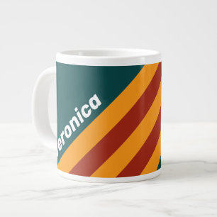 Retro donker turquoise spetters strepen met naam grote koffiekop