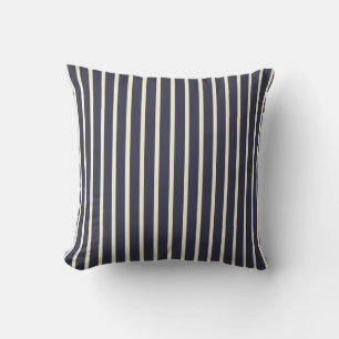 Retro Donkerblauw & Crème Ticking Stripes Frans Kussen