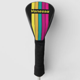 Retro Donkere 80s Speld Strepen met Naam Golfheadcover