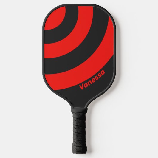 Retro Donkere Drie Cirkel Streep met Naam Pickleball Paddle (Voorkant)