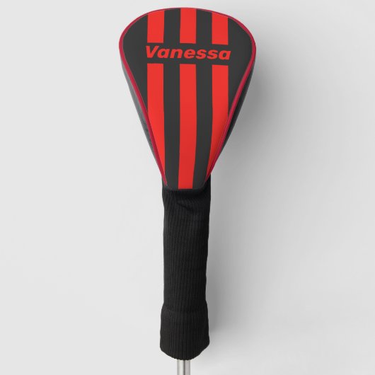 Retro Donkere Drie Pin Strepen met Naam Golfheadcover (Voorkant)