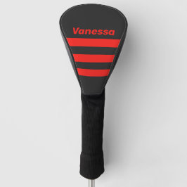 Retro donkere drie-rijige strepen met naam golfheadcover
