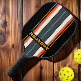Retro Donkere Regenboog Bord Strepen met Naam Pickleball Paddle
