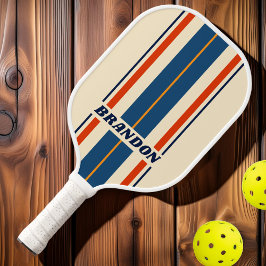 Retro Donkere Regenboog Bord Strepen met Naam Pickleball Paddle