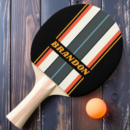 Retro Donkere Regenboog Bord Strepen met Naam Tafeltennisbatje