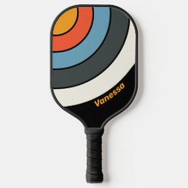 Retro Donkere Regenboog Cirkel Streep met Naam Pickleball Paddle