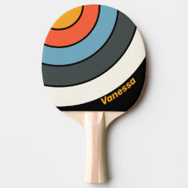 Retro Donkere Regenboog Cirkel Streep met Naam Tafeltennisbatje