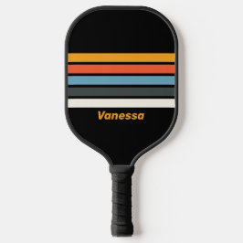 Retro Donkere Regenboog Dwars Strepen met Naam Pickleball Paddle
