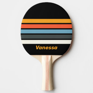 Retro Donkere Regenboog Dwars Strepen met Naam Tafeltennisbatje