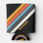 Retro donkere regenboog gestreept met naam blikjeskoeler (Achterkant)