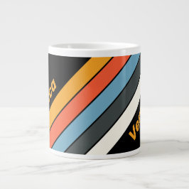 Retro Donkere Regenboog Gestreept met Naam Grote Koffiekop