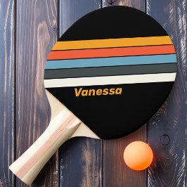 Retro Donkere Regenboog Gestreept met Naam Tafeltennisbatje