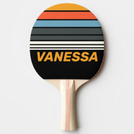 Retro Donkere Regenboog Horizon Strepen met Naam P Tafeltennisbatje