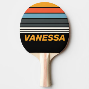 Retro Donkere Regenboog Horizon Strepen met Naam P Tafeltennisbatje