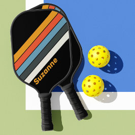 Retro Donkere Regenboog met Naam Pickleball Paddle