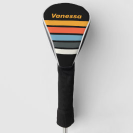 Retro donkere regenboog over strepen met naam golfheadcover