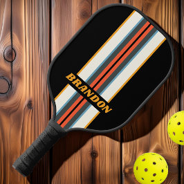 Retro Donkere Regenboog Rallysstrepen met Naam Pickleball Paddle