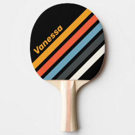 Retro Donkere Regenboog Schuin Strepen met Naam Pi Tafeltennisbatje