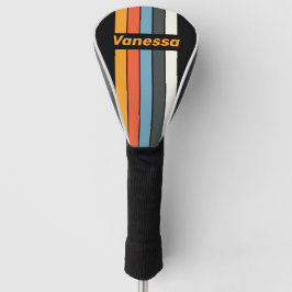 Retro Donkere Regenboog Speld Gestreept met Naam Golfheadcover