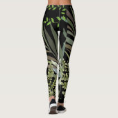 Retro Donkere Salie Bloemen Varen Botanisch Blad Leggings (Achterkant)