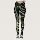 Retro Donkere Salie Bloemen Varen Botanisch Blad Leggings (Voorkant)
