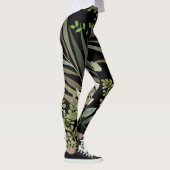 Retro Donkere Salie Bloemen Varen Botanisch Blad Leggings (Rechts)