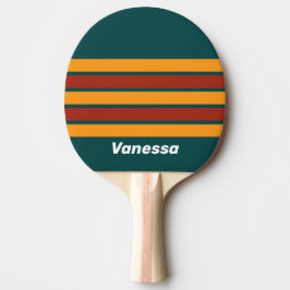 Retro Donkere Teal Spetter over Strepen met Naam Tafeltennisbatje