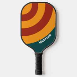 Retro donkere teal spettercirkelstreep met naam pickleball paddle