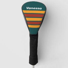 Retro donkere teal spetterende strepen met naam golfheadcover