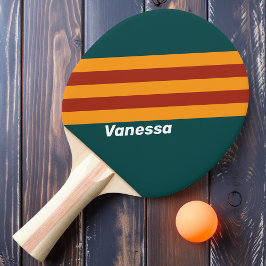 Retro donkere turquoise spetters strepen met naam tafeltennisbatje