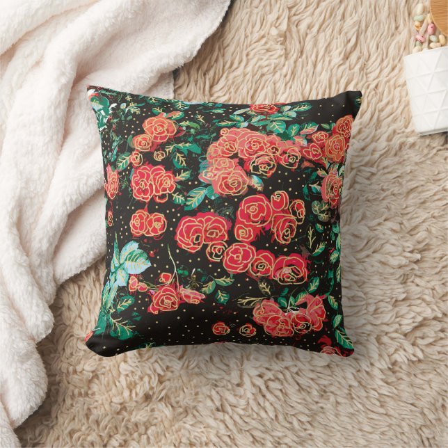 Retro donkerrode rozen polka stip bloemmotief kussen (Deken)
